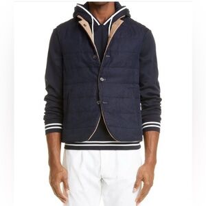 NWT Eleventy Wool Blend Reversible Vest Navy/Tan